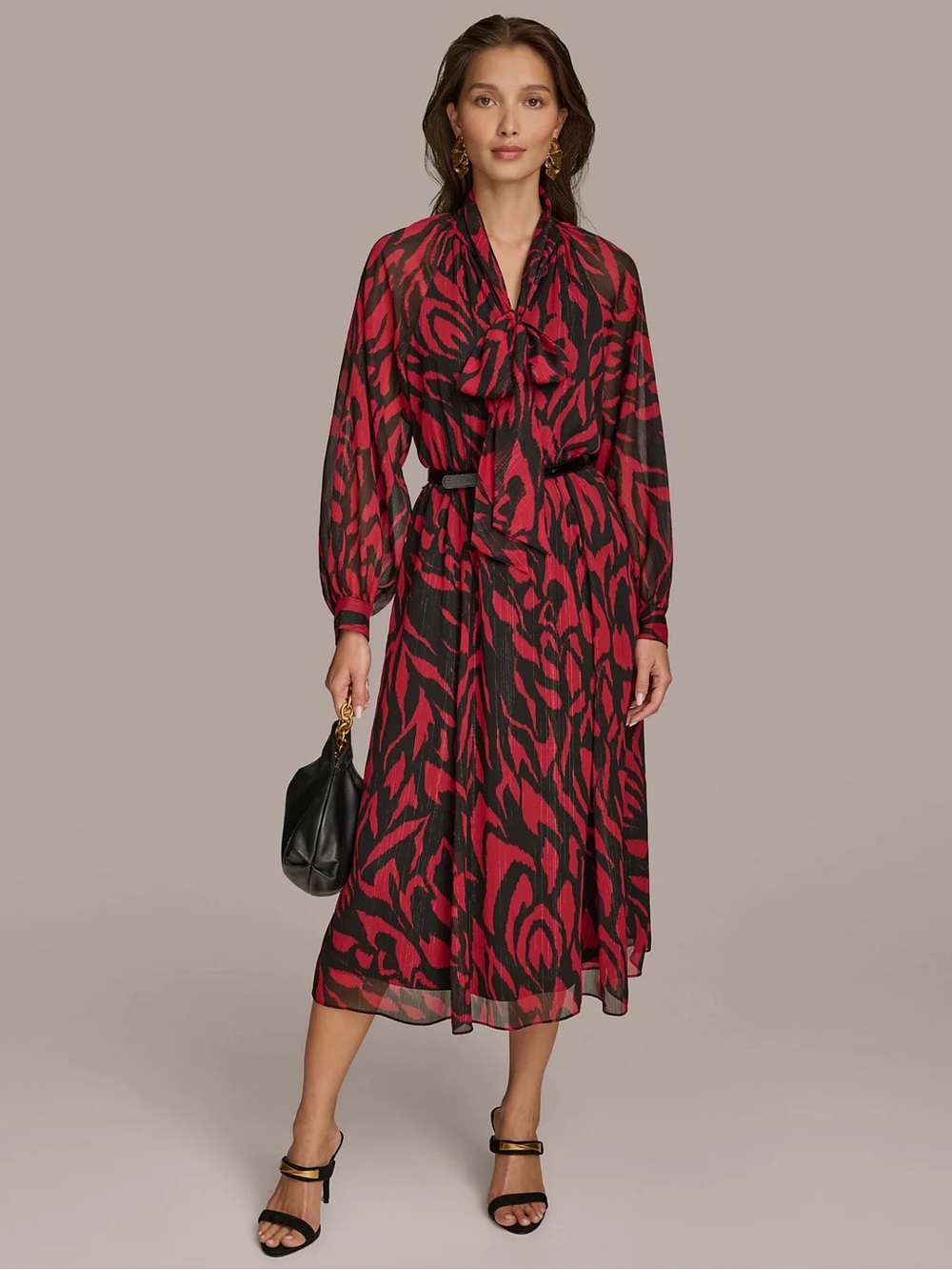 Donna Karan Women's Printed Tie-Neck A-Line Dress